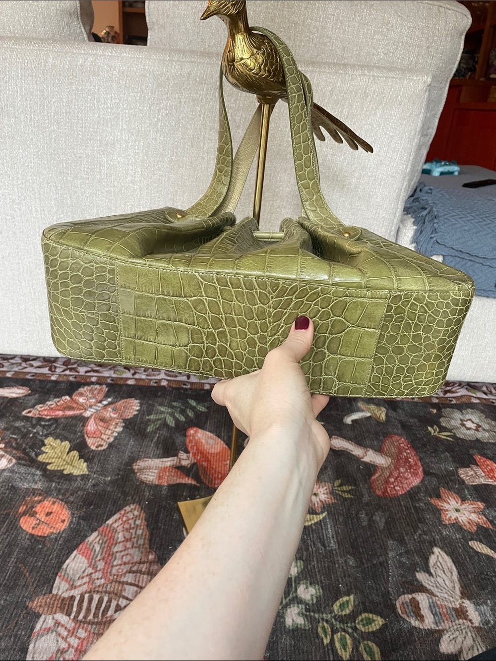 BRAHMIN Green Faux Croc Bag Purse Hobo One Callout Gorgeous Can Attach Crossbody - Picture 5 of 14
